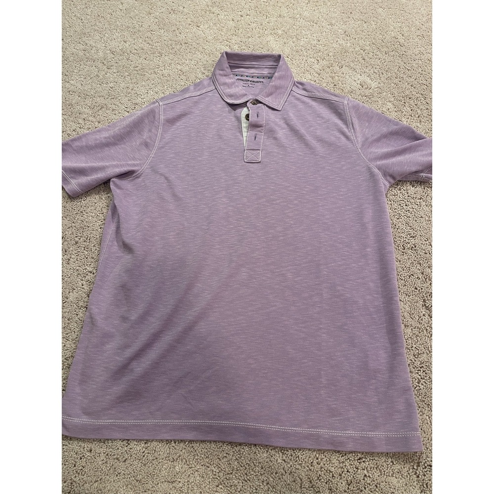 Johnston & Murphy Mens Polo Shirt Lavender Slub Knit Contrast Stitch